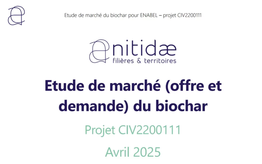 Vabicui — Document présentant l'étude de marché sur l'offre et la demande de biochar pour le projet CIV2200111 mené par Anitidæ, daté d'avril 2025